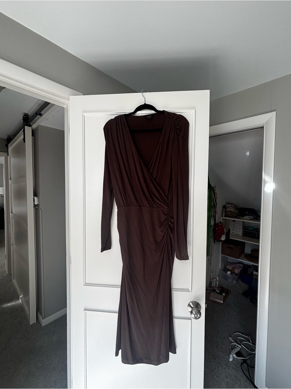 Banana Republic Brown Faux-Wrap Long Sleeve Maxi Dress